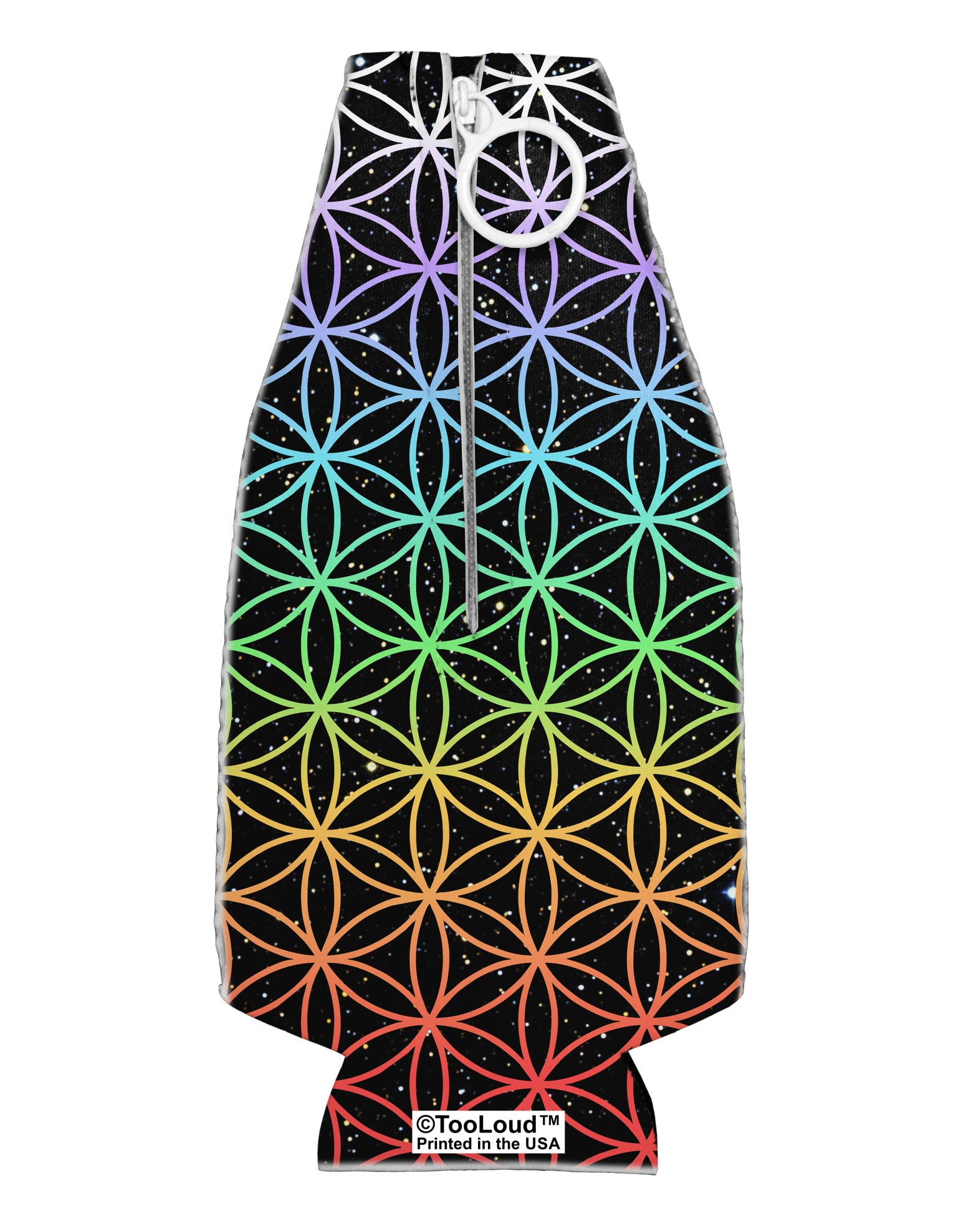 Chakra Colors Flower of Life Collapsible Neoprene Bottle Insulator All Over Print-Bottle Insulator-TooLoud-White-Davson Sales