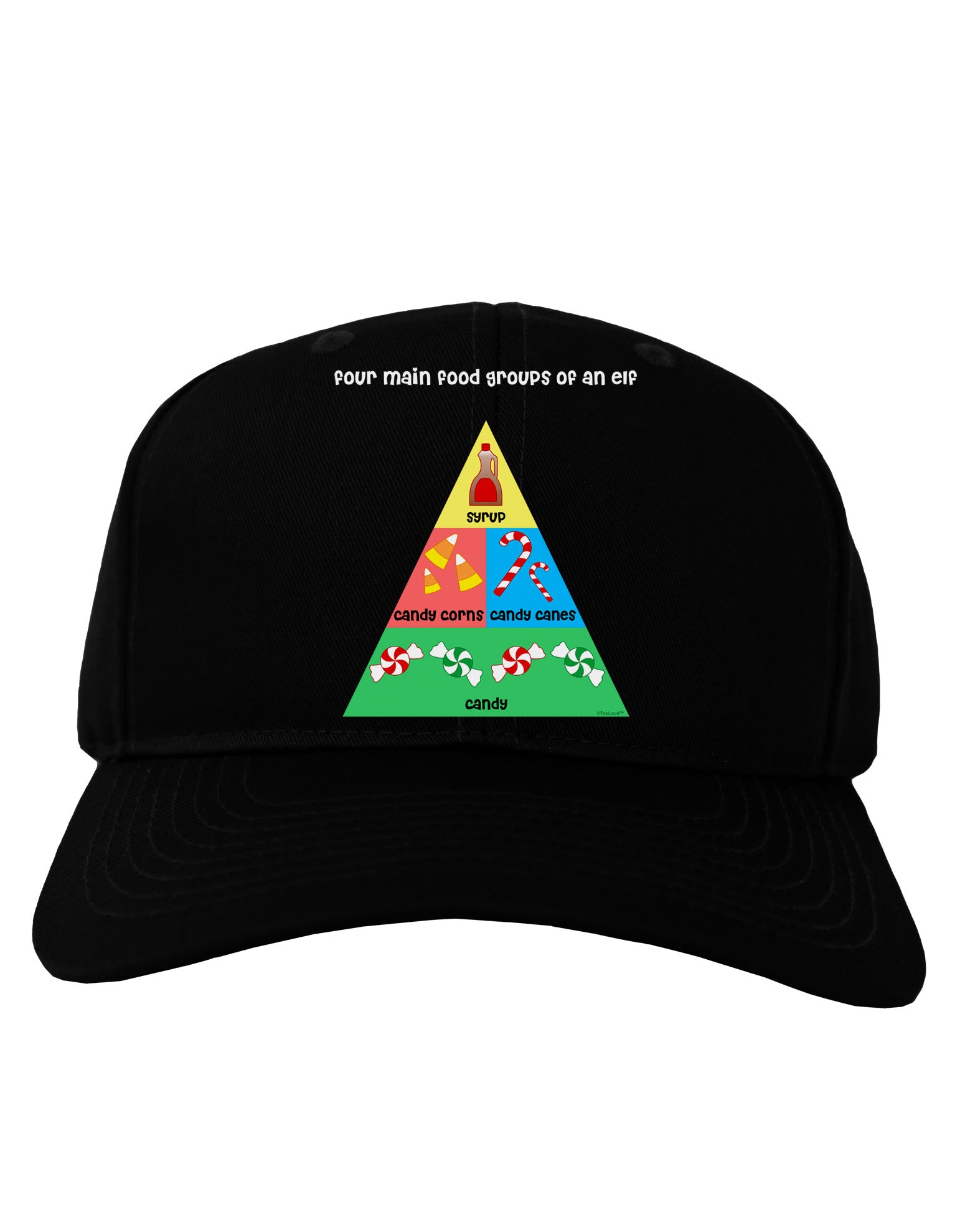 Four Main Food Groups of an Elf - Christmas Adult Dark Baseball Cap Hat-Baseball Cap-TooLoud-Black-One Size-Davson Sales