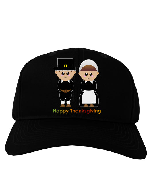 Cute Pilgrim Couple Happy Thanksgiving Adult Dark Baseball Cap Hat-Baseball Cap-TooLoud-Black-One Size-Davson Sales
