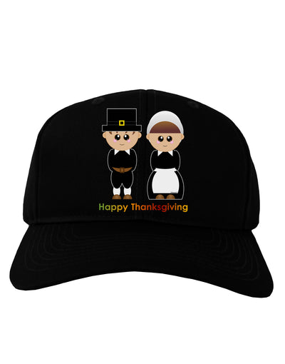 Cute Pilgrim Couple Happy Thanksgiving Adult Dark Baseball Cap Hat-Baseball Cap-TooLoud-Black-One Size-Davson Sales