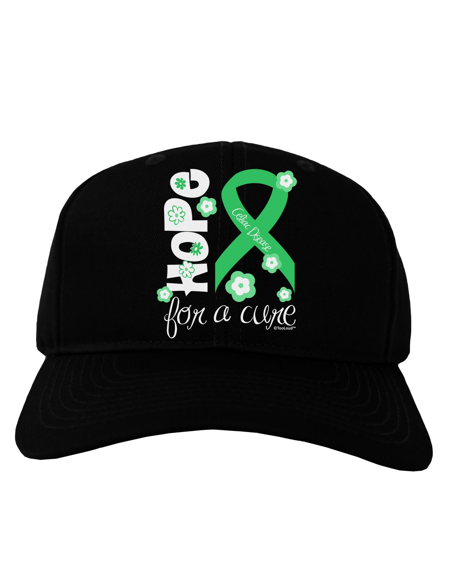 Hope for a Cure - Light Green Ribbon Celiac Disease - Flowers Adult Dark Baseball Cap Hat-Baseball Cap-TooLoud-Black-One Size-Davson Sales
