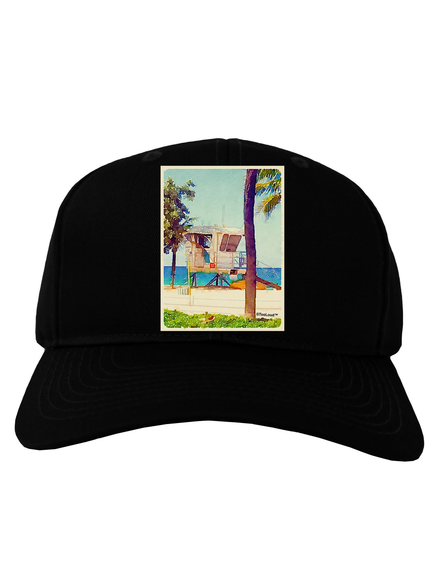 Lifeguard Station Watercolor Adult Dark Baseball Cap Hat-Baseball Cap-TooLoud-Black-One Size-Davson Sales