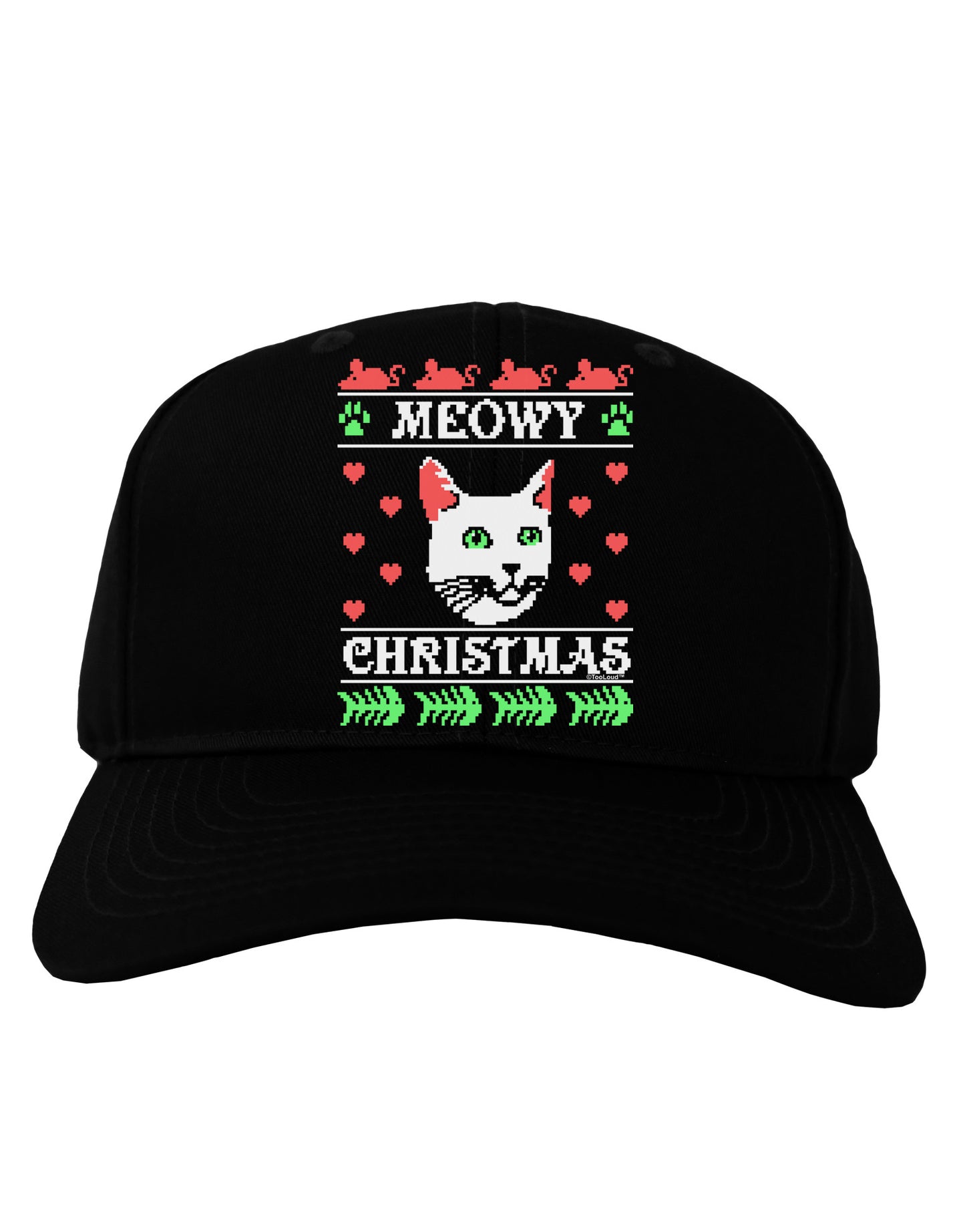 Meowy Christmas Cat Knit Look Adult Dark Baseball Cap Hat by-Baseball Cap-TooLoud-Black-One Size-Davson Sales