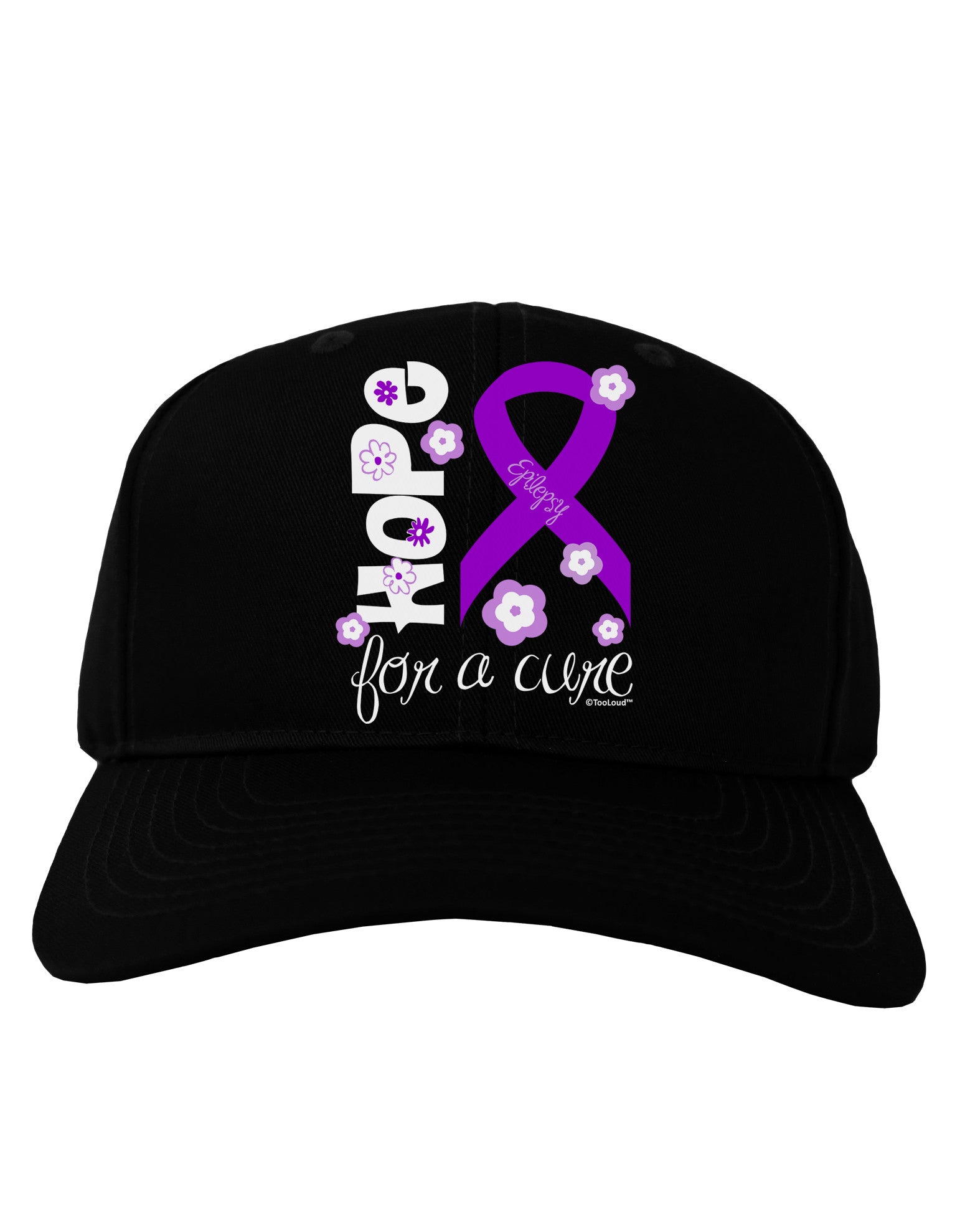 Hope for a Cure - Purple Ribbon Epilepsy - Flowers Adult Dark Baseball Cap Hat-Baseball Cap-TooLoud-Black-One Size-Davson Sales