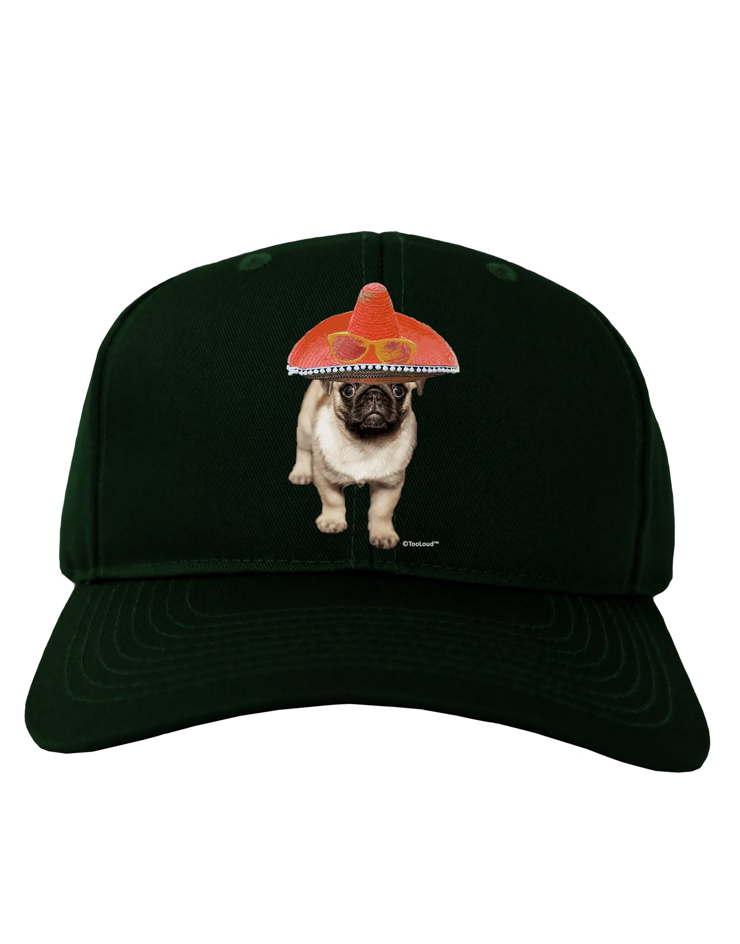 Pug Dog with Pink Sombrero Adult Dark Baseball Cap Hat by TooLoud-Baseball Cap-TooLoud-Hunter-Green-One Size-Davson Sales