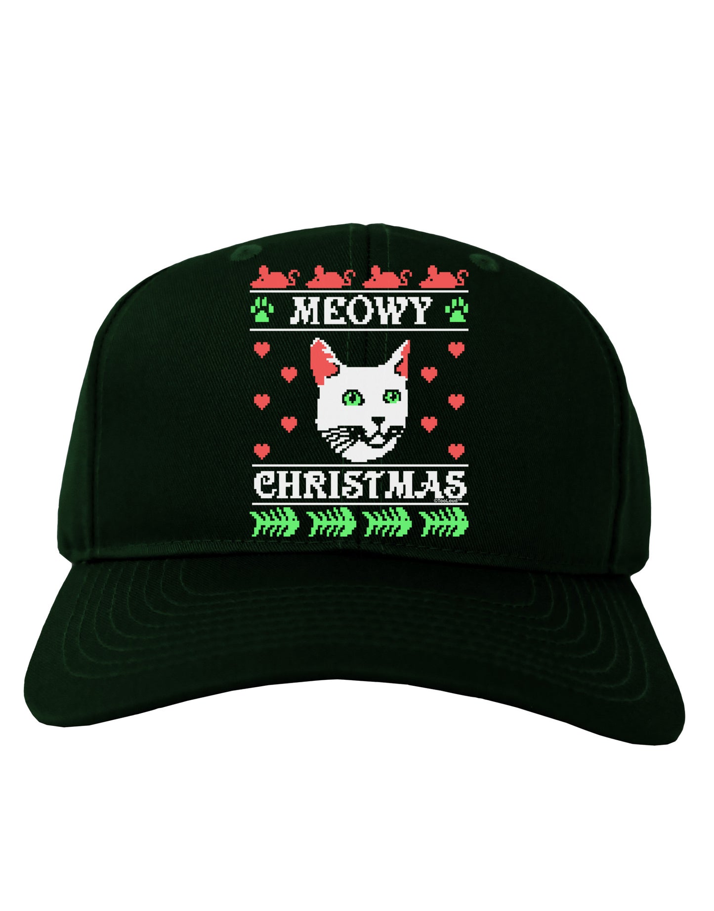 Meowy Christmas Cat Knit Look Adult Dark Baseball Cap Hat by-Baseball Cap-TooLoud-Hunter-Green-One Size-Davson Sales