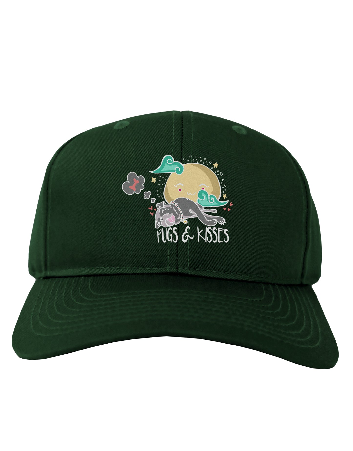 TooLoud Pugs and Kisses Dark Adult Dark Baseball Cap Hat-Baseball Cap-TooLoud-Hunter-Green-One-Size-Fits-Most-Davson Sales
