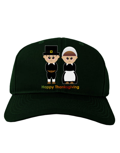 Cute Pilgrim Couple Happy Thanksgiving Adult Dark Baseball Cap Hat-Baseball Cap-TooLoud-Hunter-Green-One Size-Davson Sales