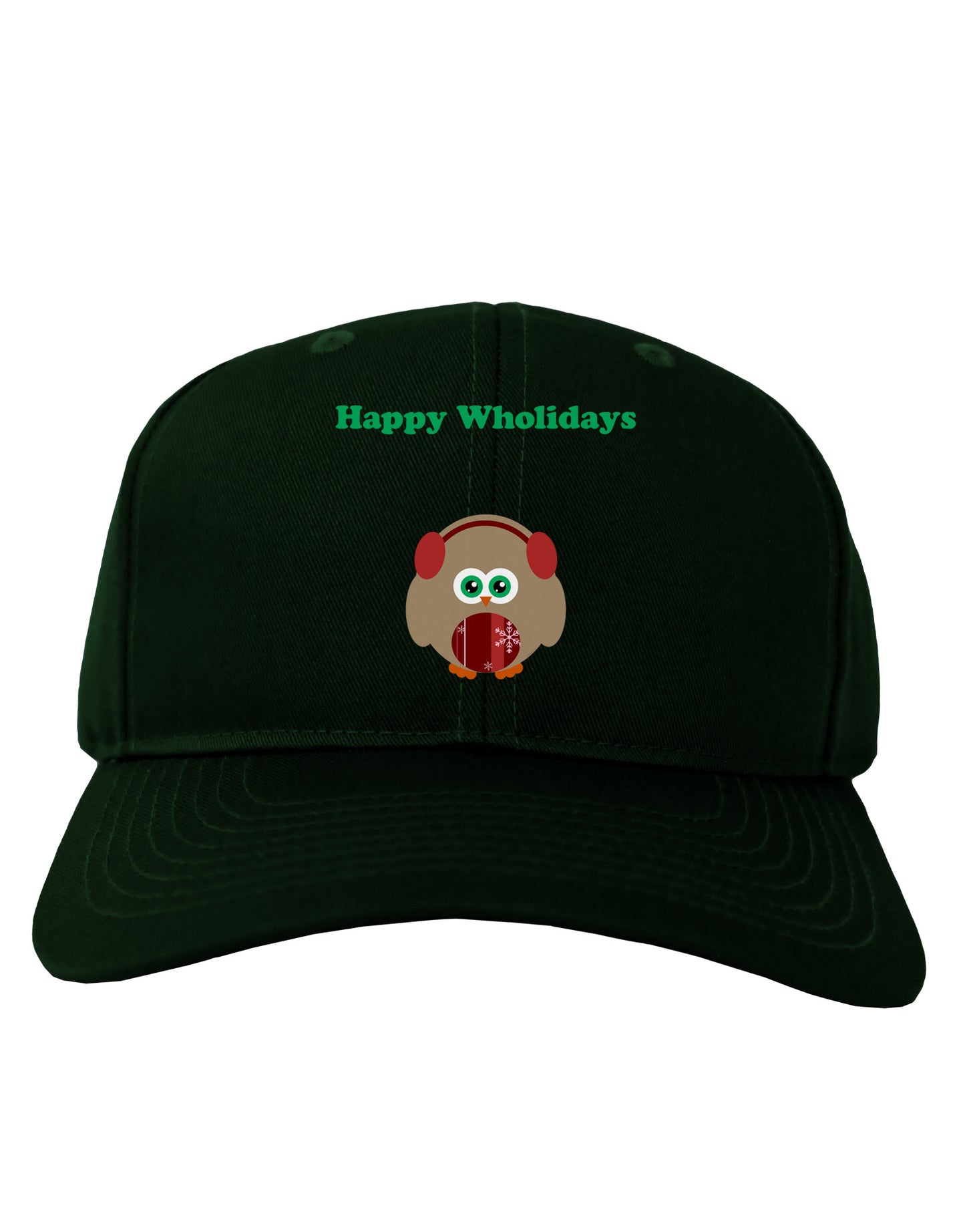 Happy Wholidays Winter Owl With Earmuffs Adult Dark Baseball Cap Hat-Baseball Cap-TooLoud-Hunter-Green-One Size-Davson Sales