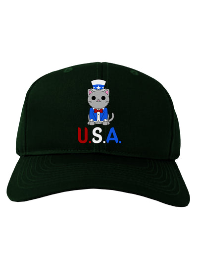 Patriotic Cat - USA Adult Dark Baseball Cap Hat by TooLoud-Baseball Cap-TooLoud-Hunter-Green-One Size-Davson Sales