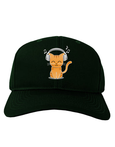 Cute Kitty With Headphones Adult Dark Baseball Cap Hat-Baseball Cap-TooLoud-Hunter-Green-One Size-Davson Sales