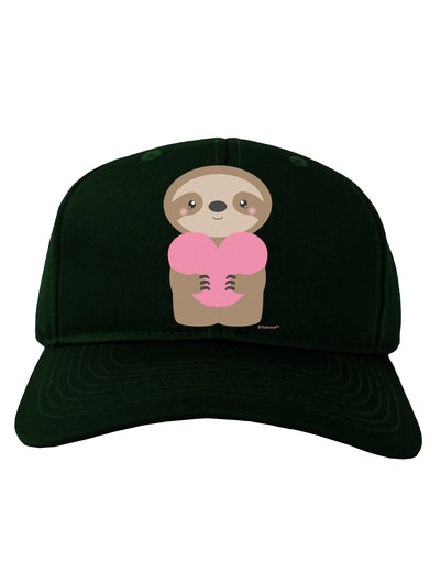 Cute Valentine Sloth Holding Heart Adult Dark Baseball Cap Hat by TooLoud-Baseball Cap-TooLoud-Hunter-Green-One Size-Davson Sales