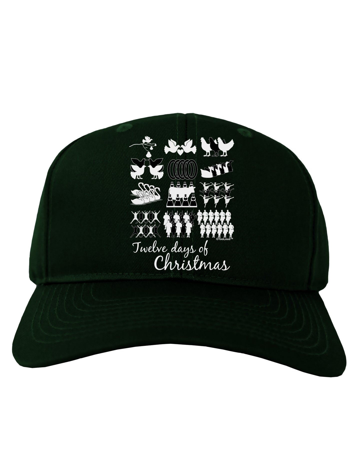 Twelve Days of Christmas Text Adult Dark Baseball Cap Hat-Baseball Cap-TooLoud-Hunter-Green-One Size-Davson Sales