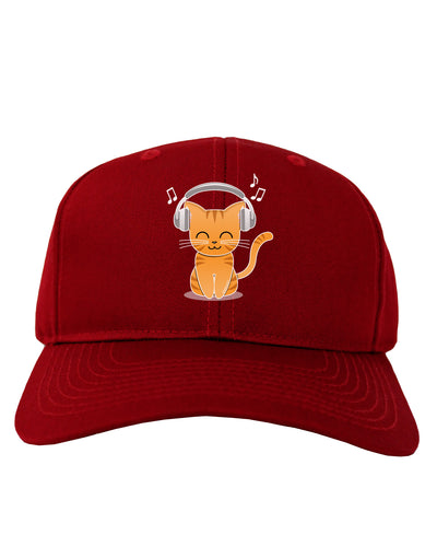 Cute Kitty With Headphones Adult Dark Baseball Cap Hat-Baseball Cap-TooLoud-Red-One Size-Davson Sales