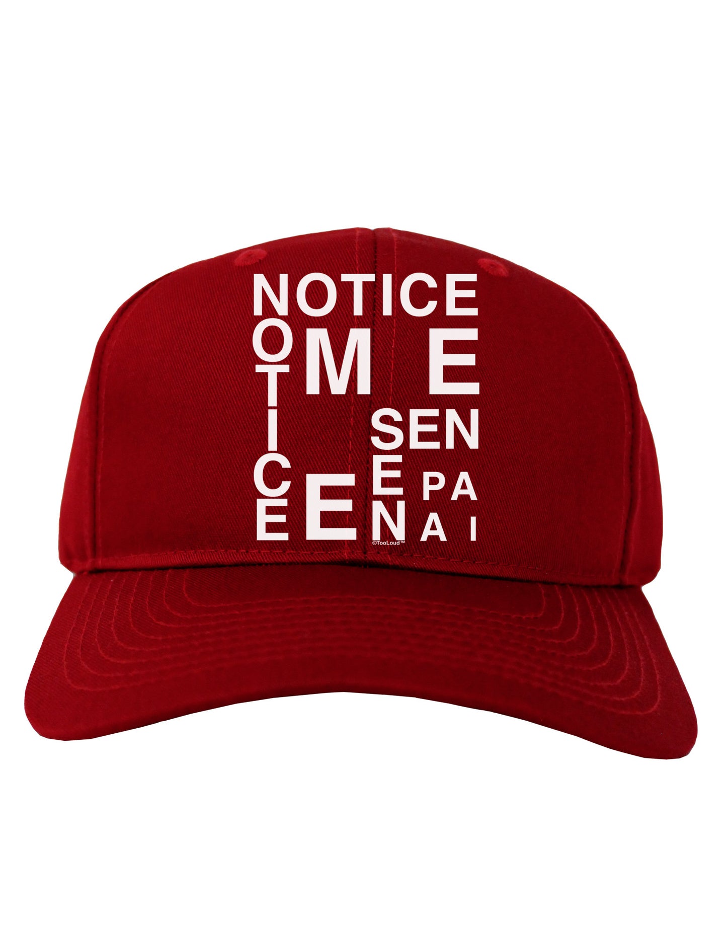 Notice Me Senpai Artistic Text Adult Dark Baseball Cap Hat-Baseball Cap-TooLoud-Red-One Size-Davson Sales