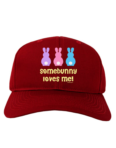 Three Easter Bunnies - Somebunny Loves Me Adult Dark Baseball Cap Hat by TooLoud-Baseball Cap-TooLoud-Red-One Size-Davson Sales