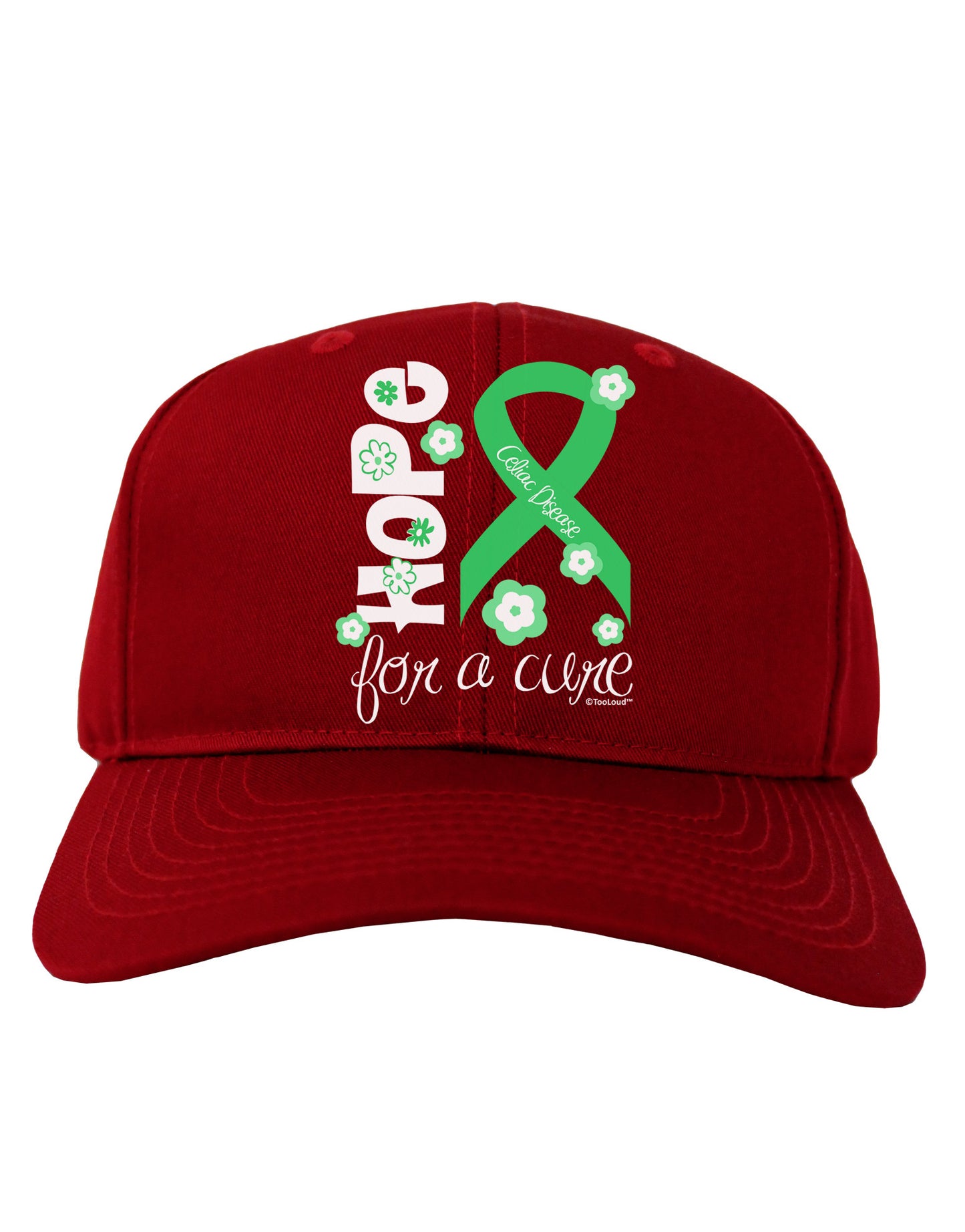 Hope for a Cure - Light Green Ribbon Celiac Disease - Flowers Adult Dark Baseball Cap Hat-Baseball Cap-TooLoud-Red-One Size-Davson Sales
