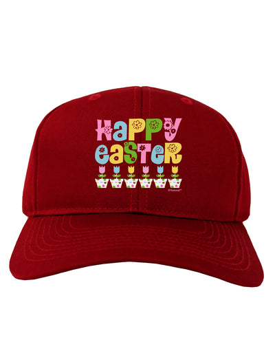 Happy Easter - Tulips Adult Dark Baseball Cap Hat by TooLoud-Baseball Cap-TooLoud-Red-One Size-Davson Sales