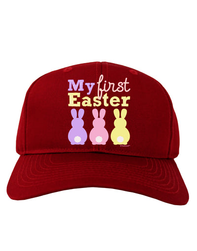 My First Easter - Three Bunnies Adult Dark Baseball Cap Hat by TooLoud-Baseball Cap-TooLoud-Red-One Size-Davson Sales