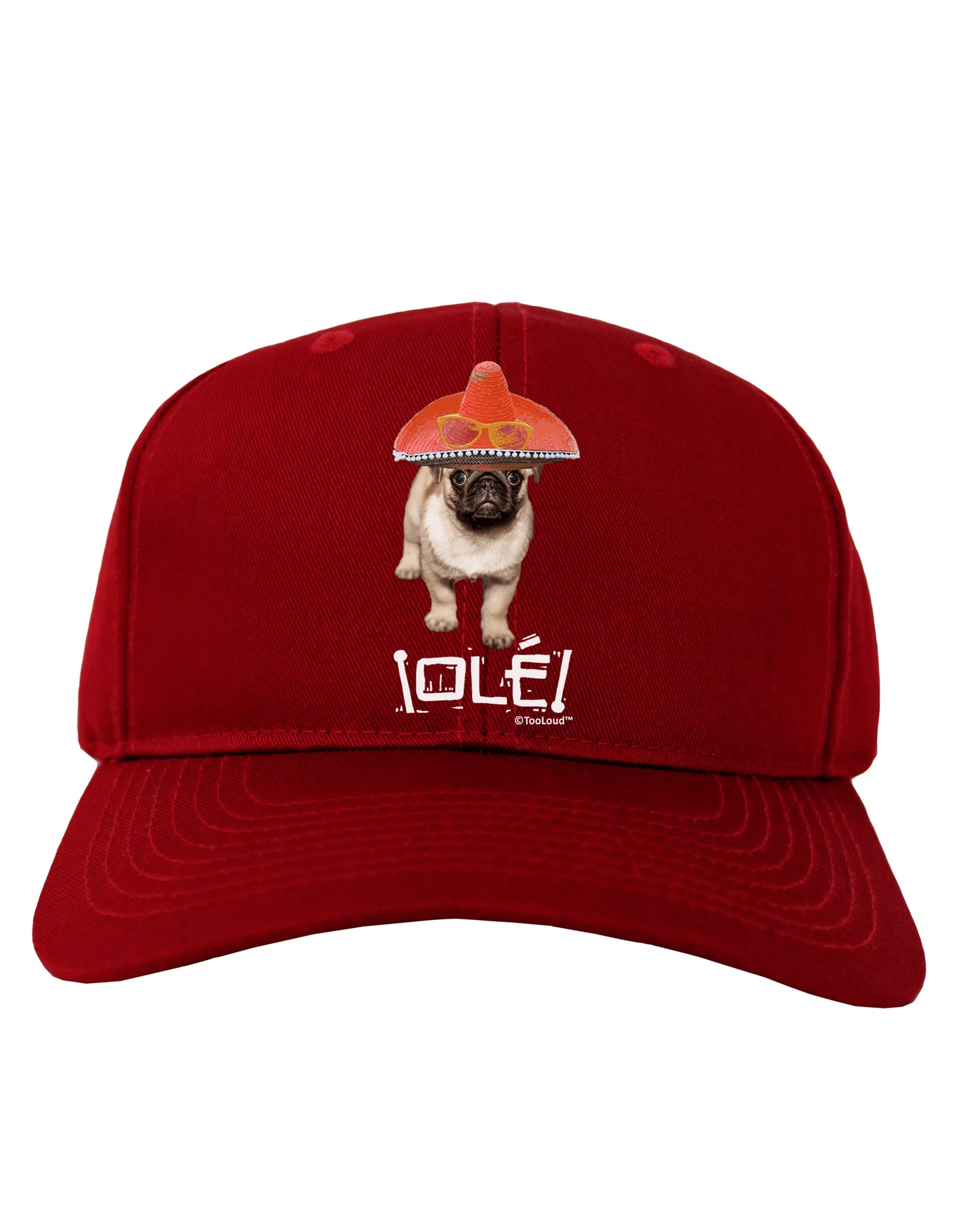 Pug Dog with Pink Sombrero - Ole Adult Dark Baseball Cap Hat by TooLoud-Baseball Cap-TooLoud-Red-One Size-Davson Sales