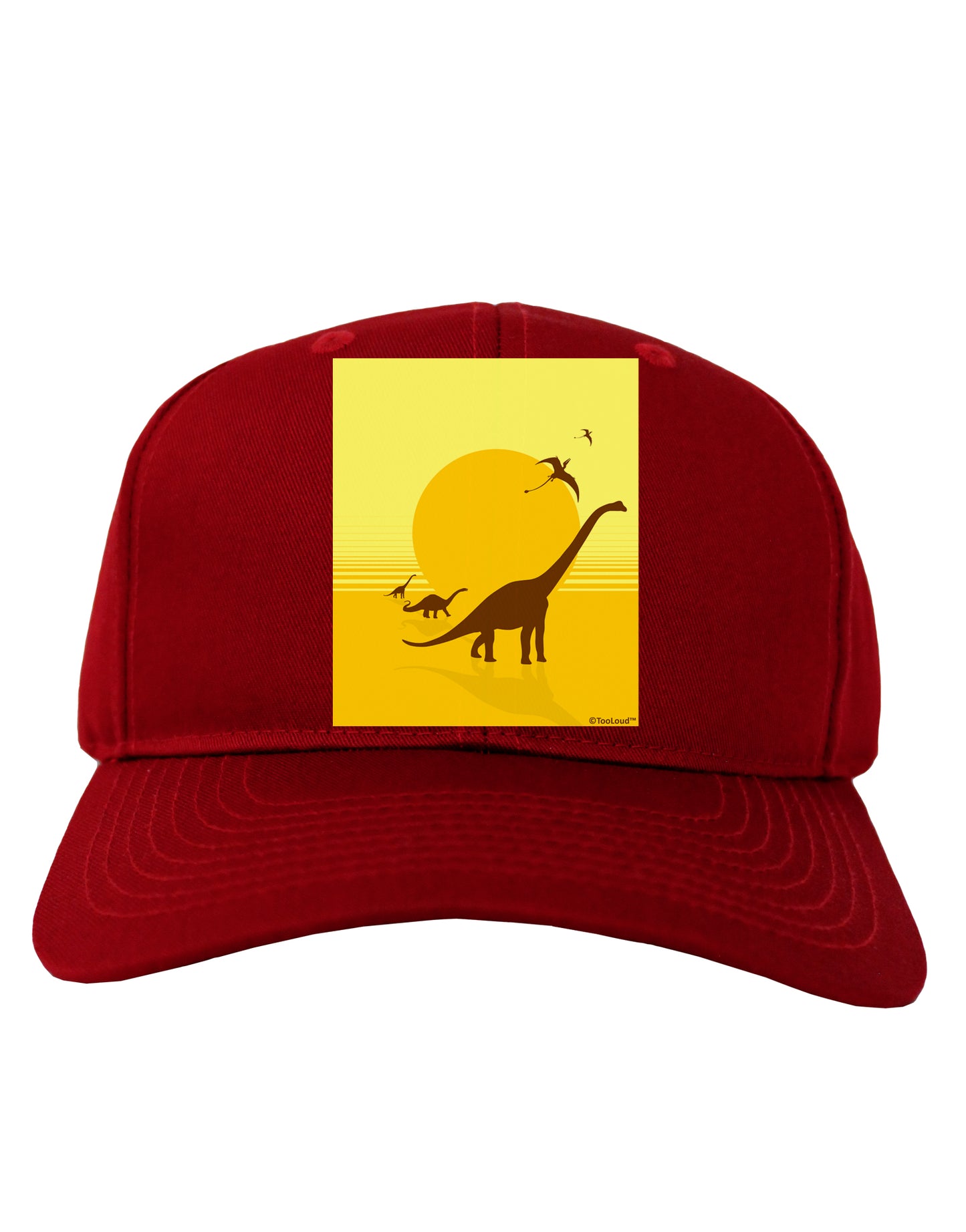 Brontosaurus and Pterodactyl Silhouettes with Sun Adult Dark Baseball Cap Hat by TooLoud-Baseball Cap-TooLoud-Red-One Size-Davson Sales