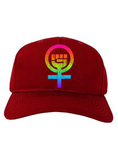 Rainbow Distressed Feminism Symbol Adult Dark Baseball Cap Hat-Baseball Cap-TooLoud-Red-One Size-Davson Sales