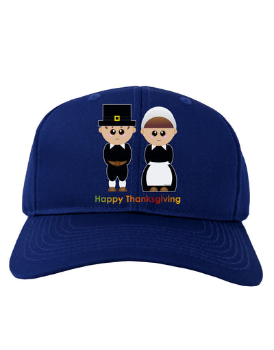 Cute Pilgrim Couple Happy Thanksgiving Adult Dark Baseball Cap Hat-Baseball Cap-TooLoud-Royal-Blue-One Size-Davson Sales