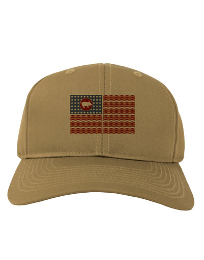 American Bacon Flag Adult Baseball Cap Hat-Baseball Cap-TooLoud-Khaki-One Size-Davson Sales