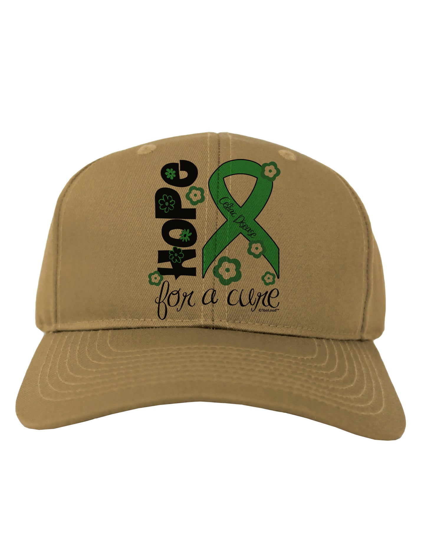 Hope for a Cure - Light Green Ribbon Celiac Disease - Flowers Adult Baseball Cap Hat-Baseball Cap-TooLoud-Khaki-One Size-Davson Sales