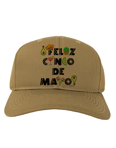 Feliz Cinco de Mayo - Fiesta Icons Adult Baseball Cap Hat by TooLoud-Baseball Cap-TooLoud-Khaki-One Size-Davson Sales