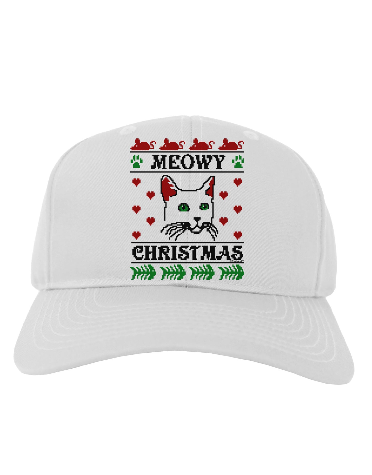 Meowy Christmas Cat Knit Look Adult Baseball Cap Hat by-Baseball Cap-TooLoud-White-One Size-Davson Sales