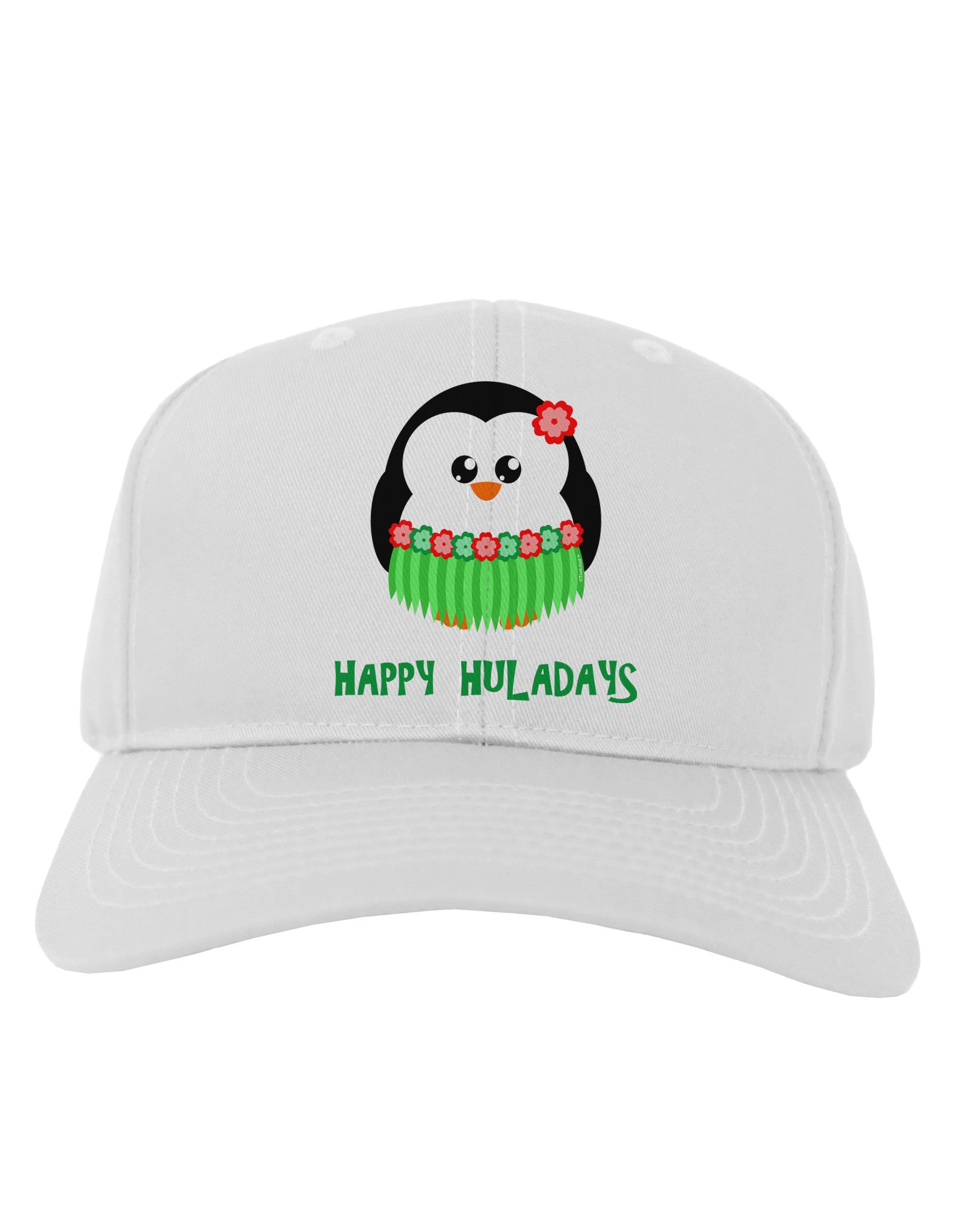 Happy Huladays Christmas Penguin - Red and Green Adult Baseball Cap Hat-Baseball Cap-TooLoud-White-One Size-Davson Sales
