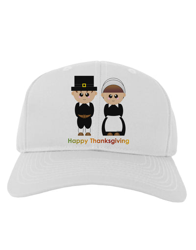 Cute Pilgrim Couple Happy Thanksgiving Adult Baseball Cap Hat-Baseball Cap-TooLoud-White-One Size-Davson Sales