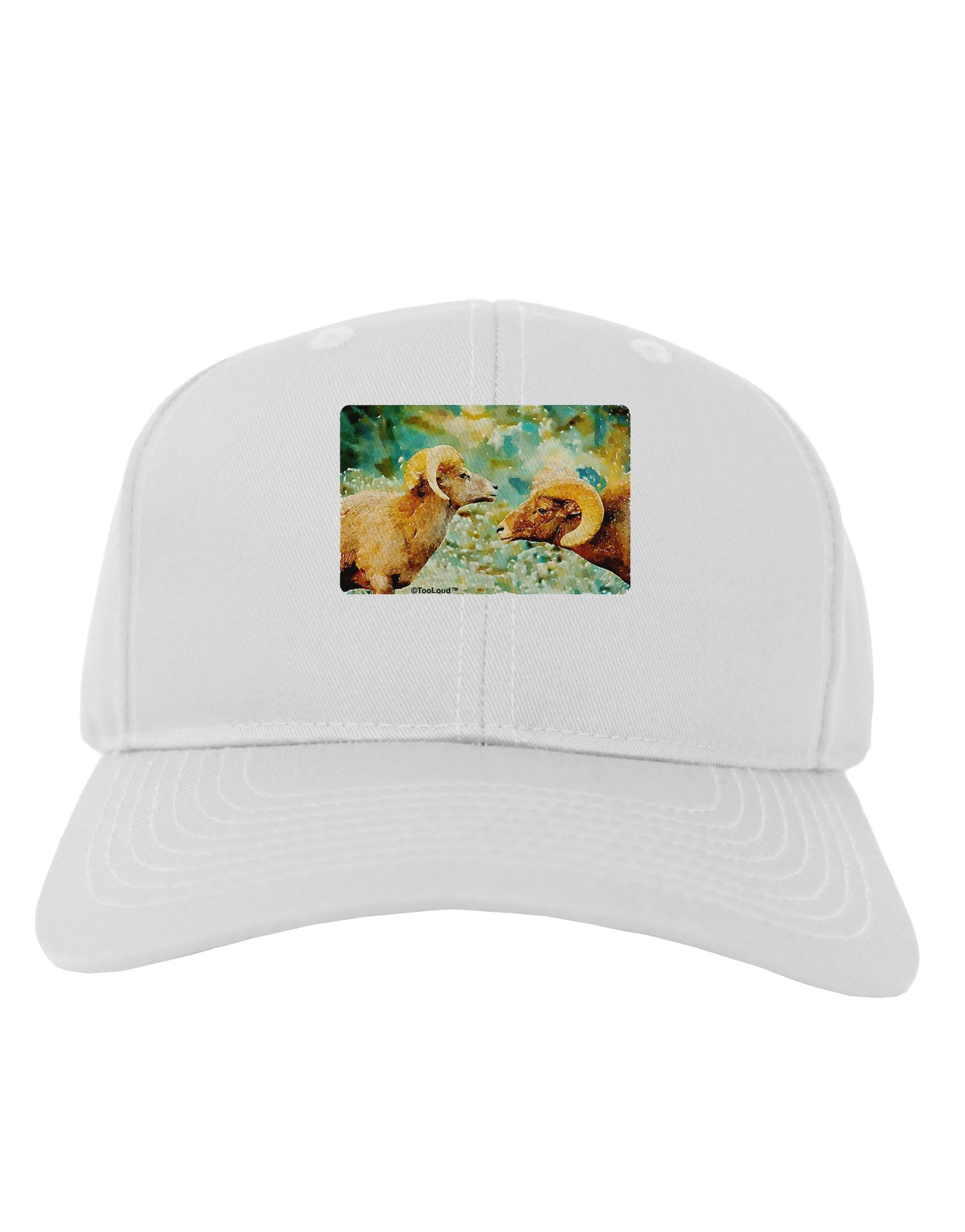 Two Bighorn Rams Watercolor Adult Baseball Cap Hat-Baseball Cap-TooLoud-White-One Size-Davson Sales