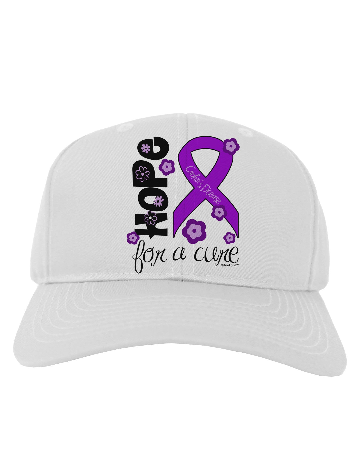 Hope for a Cure - Purple Ribbon Crohn?ÇÖs Disease - Flowers Adult Baseball Cap Hat-Baseball Cap-TooLoud-White-One Size-Davson Sales