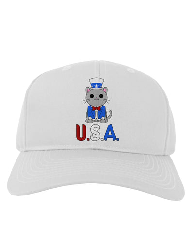 Patriotic Cat - USA Adult Baseball Cap Hat by TooLoud-Baseball Cap-TooLoud-White-One Size-Davson Sales