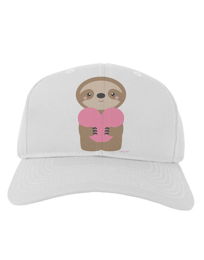 Cute Valentine Sloth Holding Heart Adult Baseball Cap Hat by TooLoud-Baseball Cap-TooLoud-White-One Size-Davson Sales