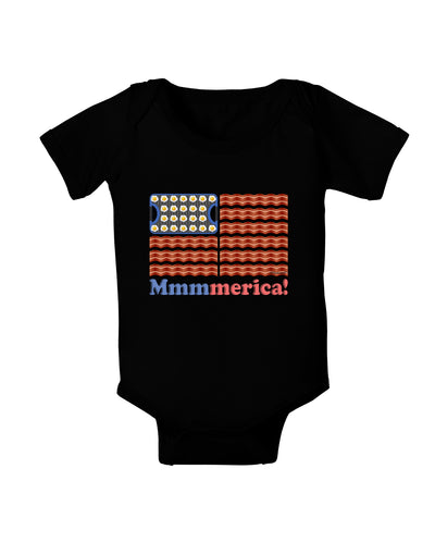 American Breakfast Flag - Bacon and Eggs - Mmmmerica Baby Bodysuit Dark-Baby Romper-TooLoud-Black-06-Months-Davson Sales