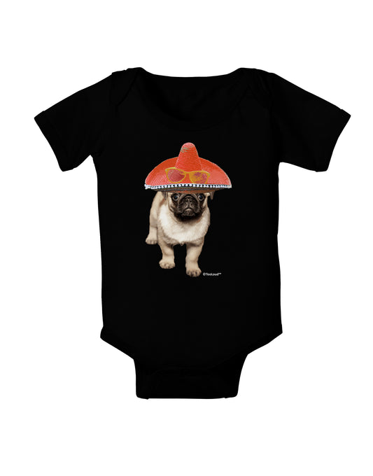 Pug Dog with Pink Sombrero Baby Bodysuit Dark by TooLoud-Baby Romper-TooLoud-Black-06-Months-Davson Sales