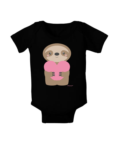 Cute Valentine Sloth Holding Heart Baby Bodysuit Dark by TooLoud-Baby Romper-TooLoud-Black-06-Months-Davson Sales