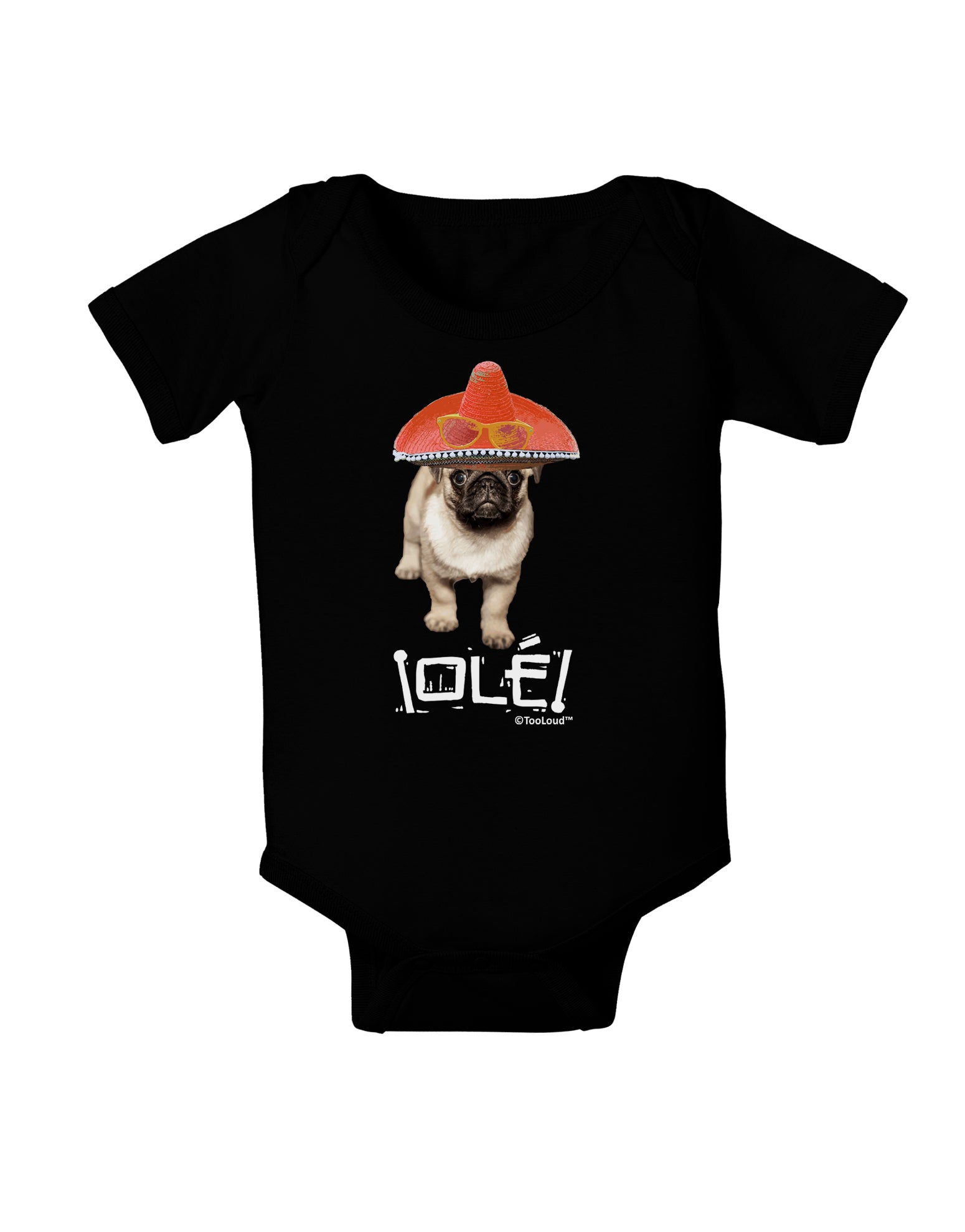 Pug Dog with Pink Sombrero - Ole Baby Bodysuit Dark by TooLoud-Baby Romper-TooLoud-Black-06-Months-Davson Sales