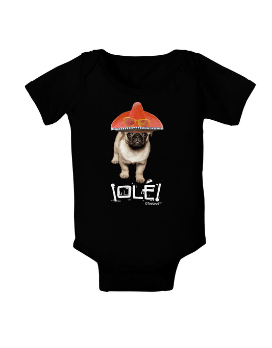 Pug Dog with Pink Sombrero - Ole Baby Bodysuit Dark by TooLoud-Baby Romper-TooLoud-Black-06-Months-Davson Sales