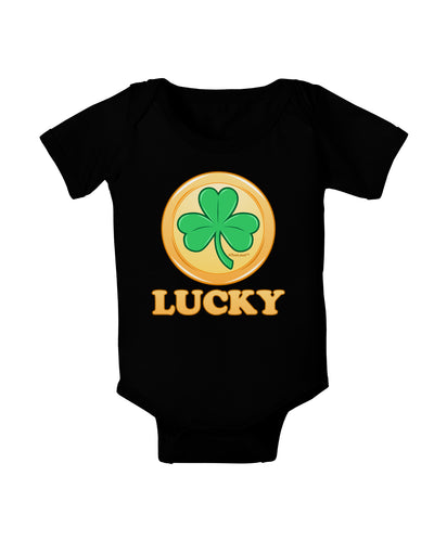 Shamrock Button - Lucky Baby Bodysuit Dark by TooLoud-Baby Romper-TooLoud-Black-06-Months-Davson Sales