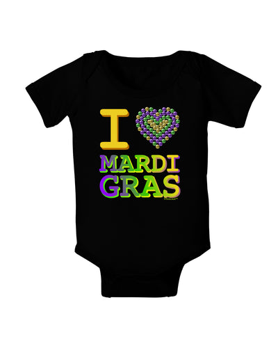 I Love Heart Mardi Gras Baby Bodysuit Dark-Baby Romper-TooLoud-Black-06-Months-Davson Sales