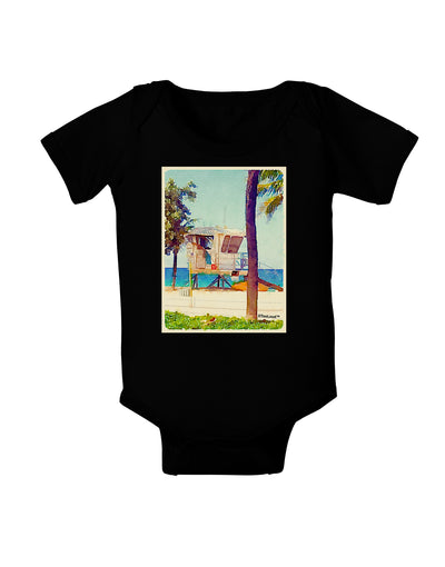 Lifeguard Station Watercolor Baby Bodysuit Dark-Baby Romper-TooLoud-Black-06-Months-Davson Sales