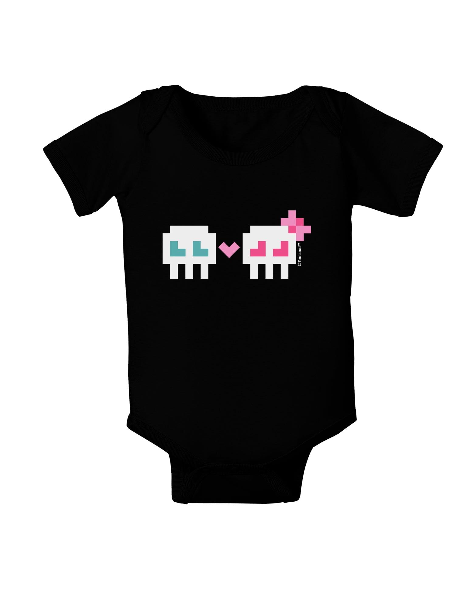 8-Bit Skull Love - Boy and Girl Baby Bodysuit Dark-Baby Romper-TooLoud-Black-06-Months-Davson Sales