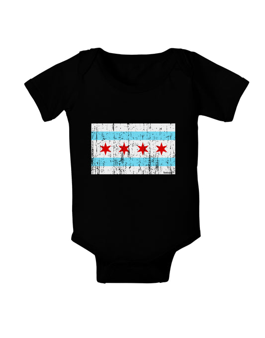 Distressed Chicago Flag Design Baby Bodysuit Dark by TooLoud-Baby Romper-TooLoud-Black-06-Months-Davson Sales