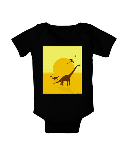 Brontosaurus and Pterodactyl Silhouettes with Sun Baby Bodysuit Dark by TooLoud-Baby Romper-TooLoud-Black-06-Months-Davson Sales