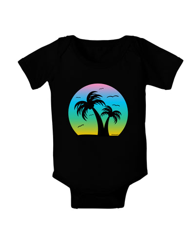 Palm Trees Silhouette - Beach Sunset Design Baby Bodysuit Dark-Baby Romper-TooLoud-Black-06-Months-Davson Sales