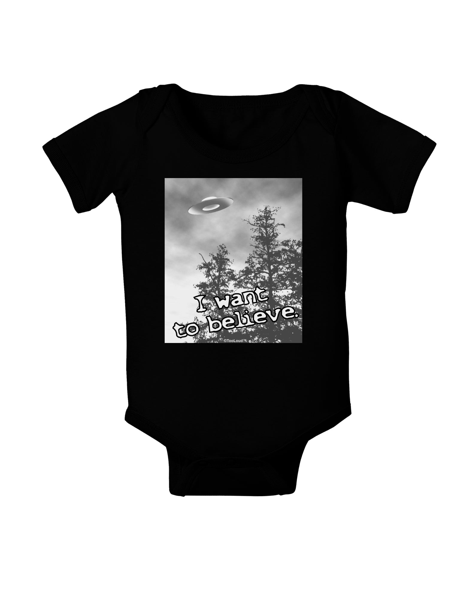 I Want to Believe - UFO Baby Bodysuit Dark by TooLoud-Baby Romper-TooLoud-Black-06-Months-Davson Sales